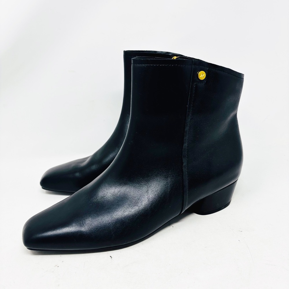 Naturalizer Black Leather Square Toe Block Heel Ankle Boots Women's Size 12M